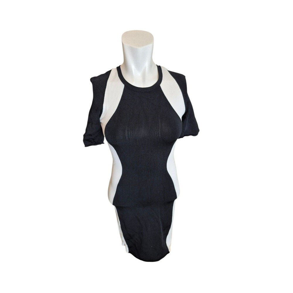 A.L.C. ALC Knit Bodycon Dress Short Sleeve Black & White Sheath Dress Sz S